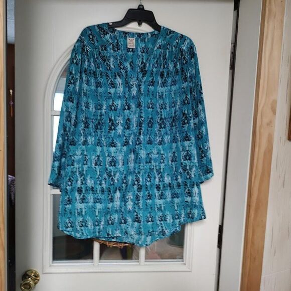 Faded Glory Blue Designed 3/4 Sleeve Blouse Size Women's 3X 22W/24W - Picture 1 of 2